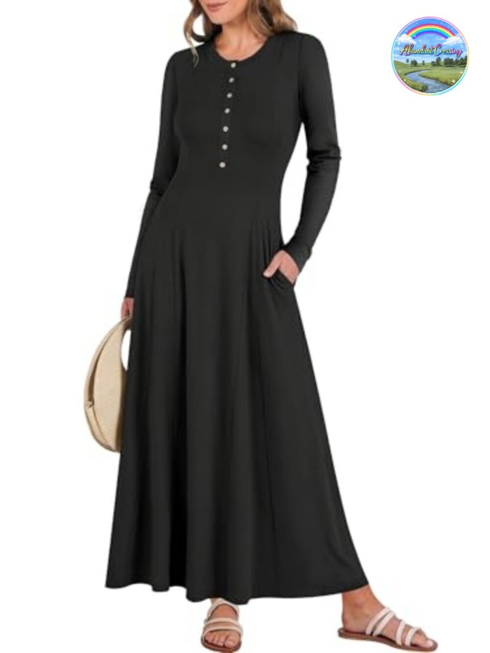 Women's Long Sleeve Maxi Dress Fit and Flare Button Fall Casual